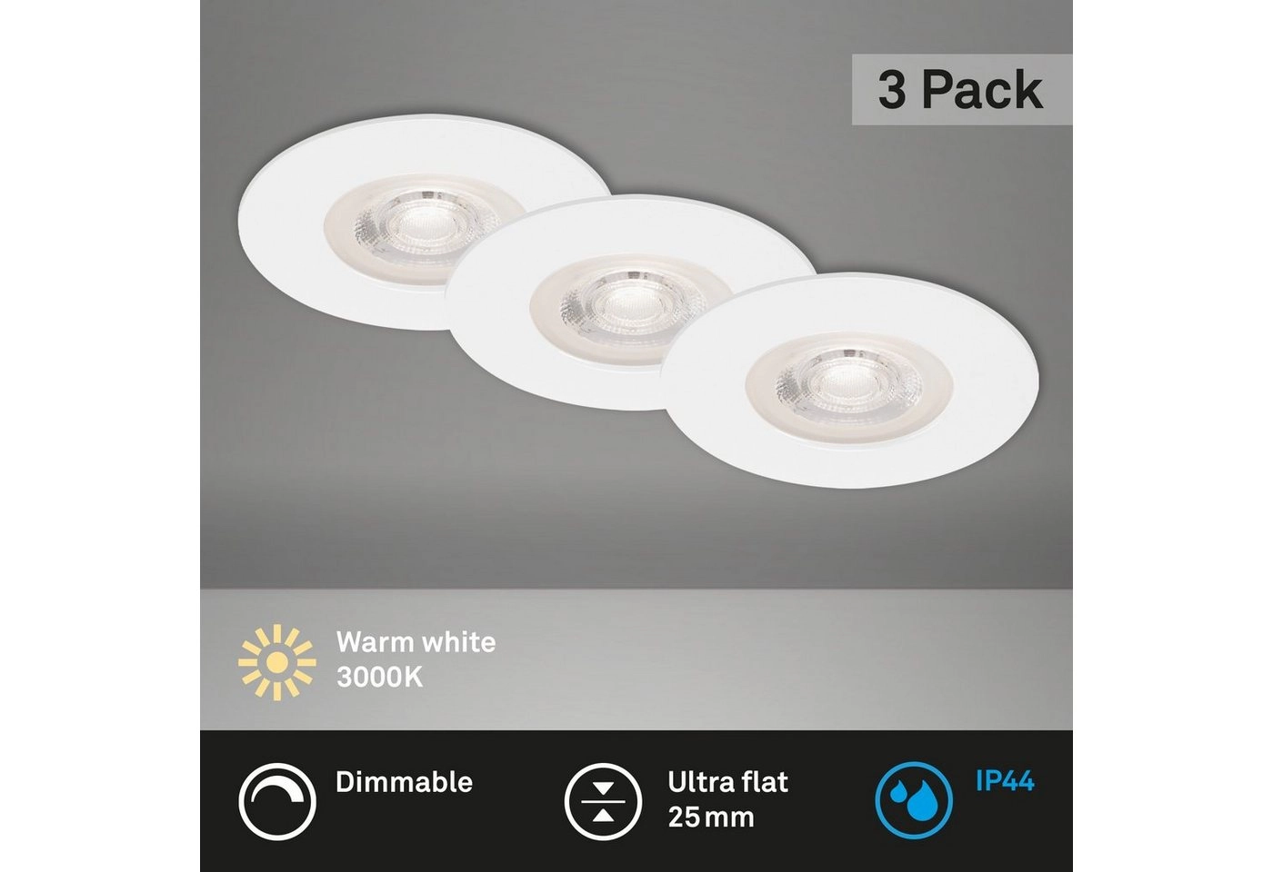 3er Set LED Einbauleuchte, Ø 9 cm, 5 W, Weiß