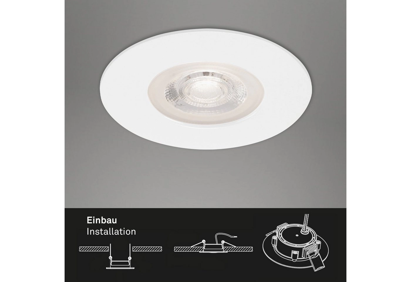 3er Set LED Einbauleuchte, Ø 9 cm, 5 W, Weiß