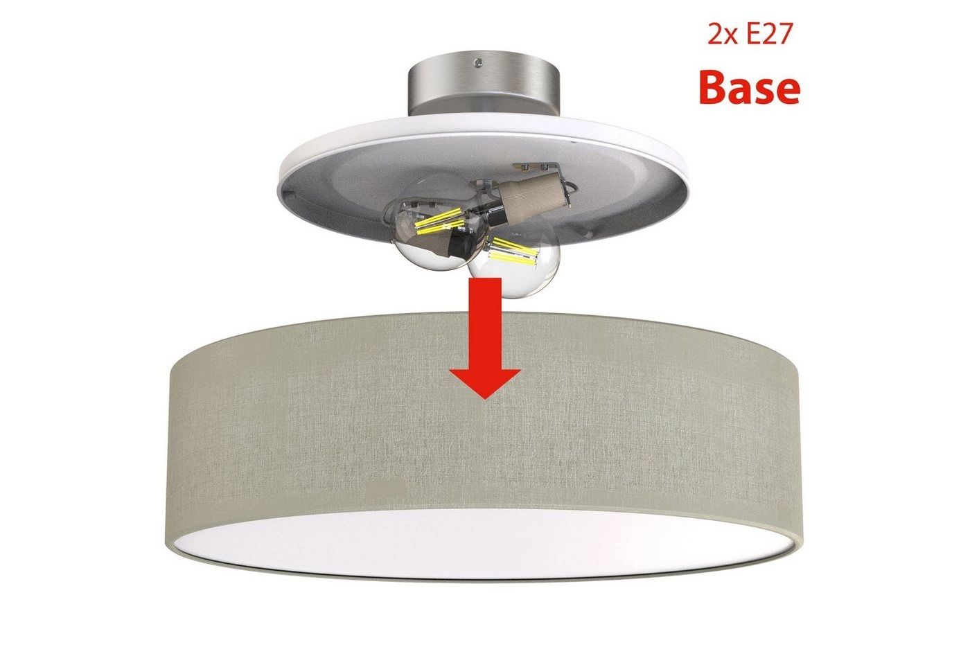 Stoff Deckenleuchte, Ø 38 cm, max. 40 W, Taupe