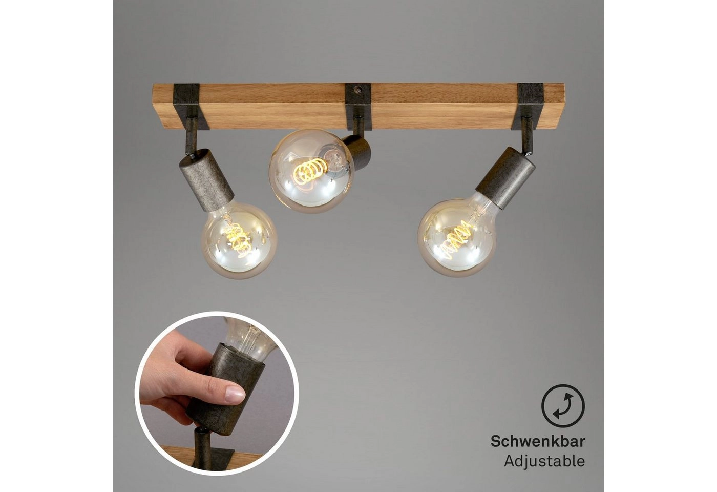 Spot Deckenleuchte, 48 cm, max, 25 W, Grau-Holz