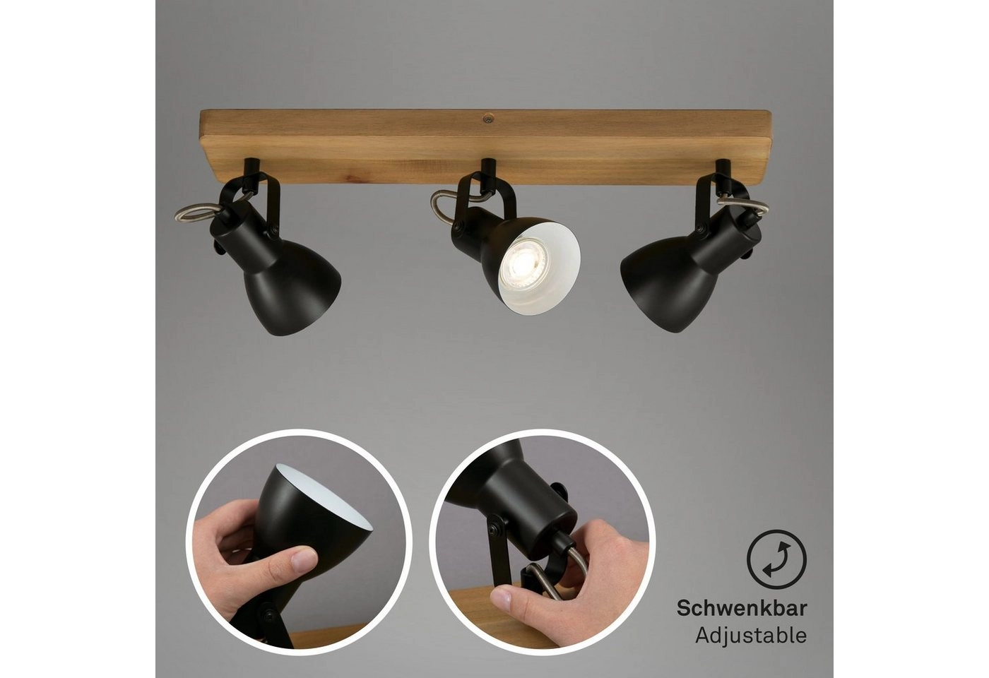 Spot Deckenleuchte, 48 cm, max, 35 W, Schwarz-Holz