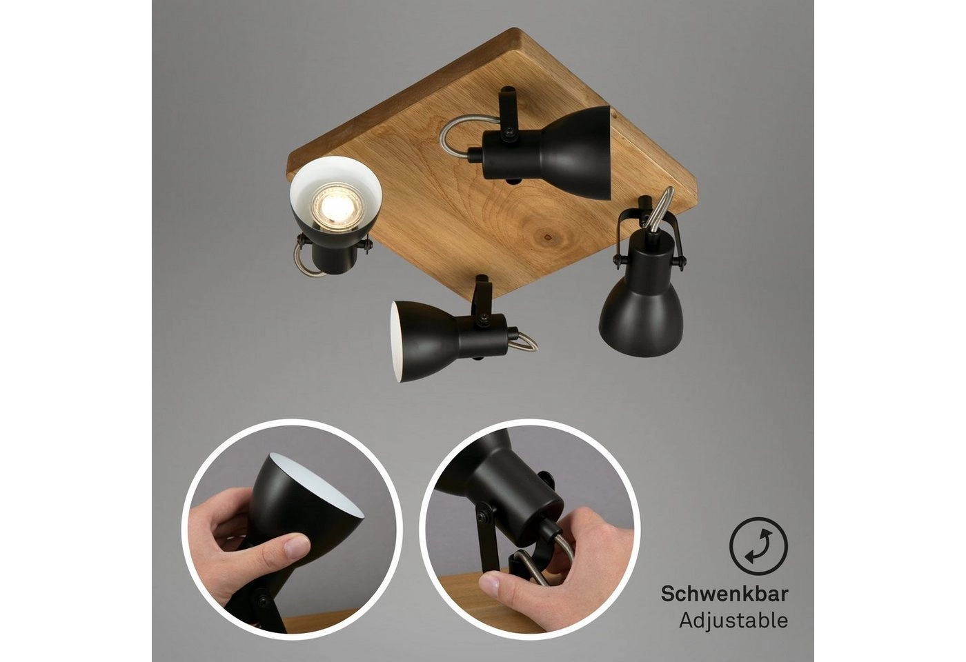 Spot Deckenleuchte, 28 cm, max. 35 W, Schwarz-Holz