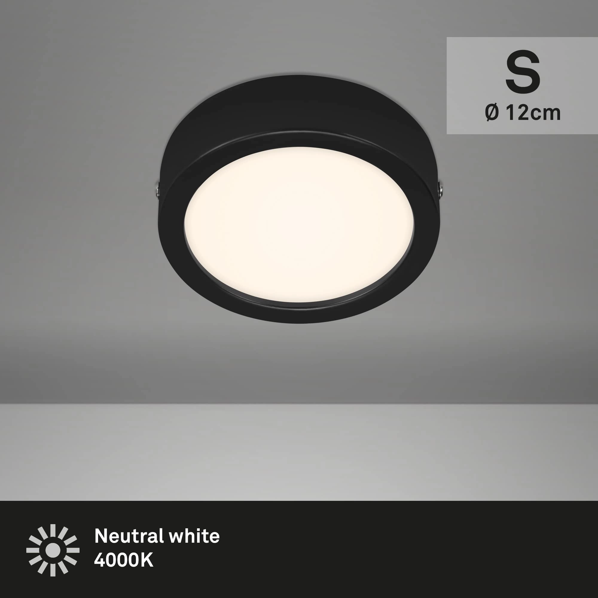 LED Deckenleuchte, Ø 12 cm, 7 W, Schwarz