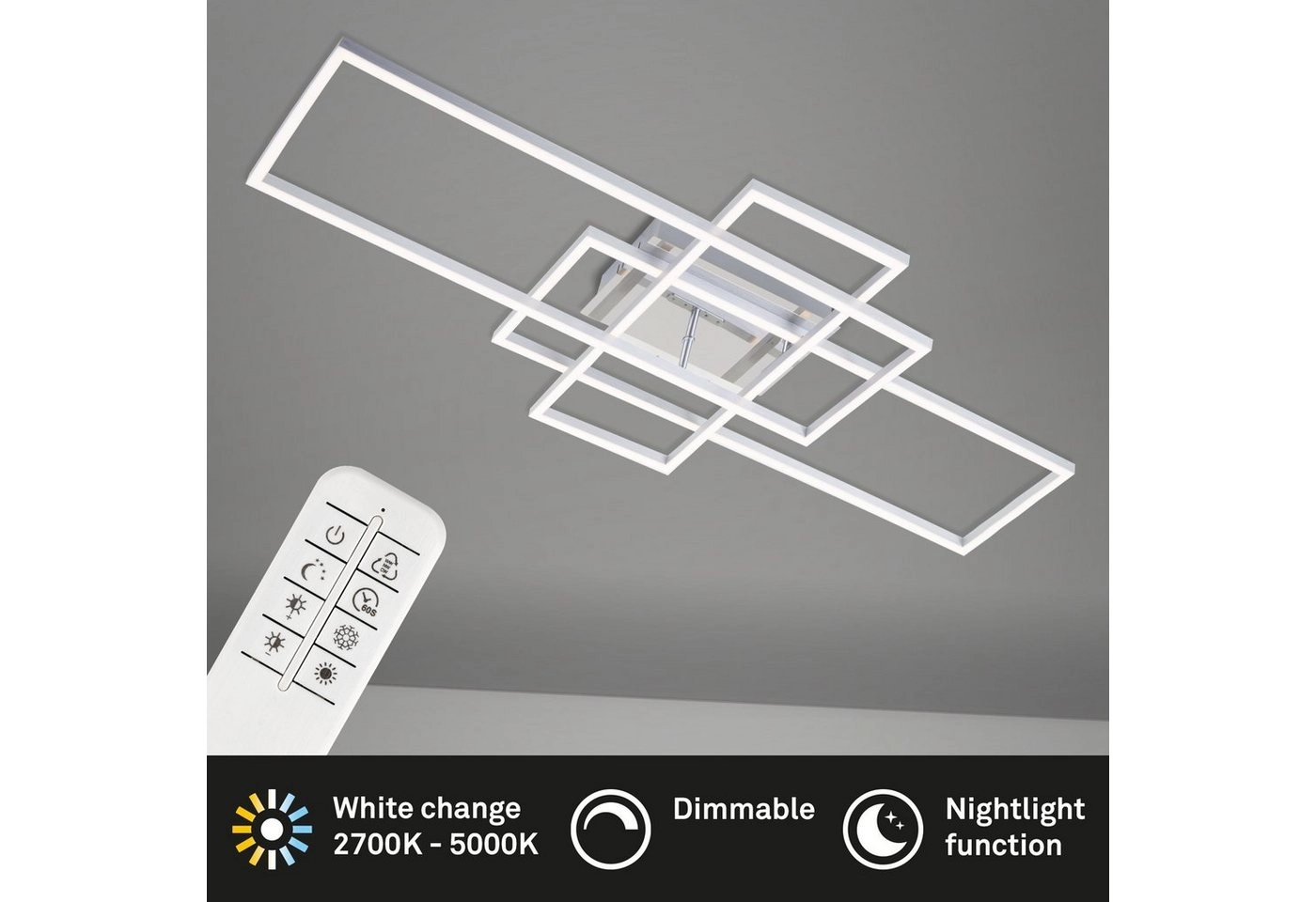 CCT LED Deckenleuchte, 104 cm, 5500 LM, 55 W, Alu-Chrom