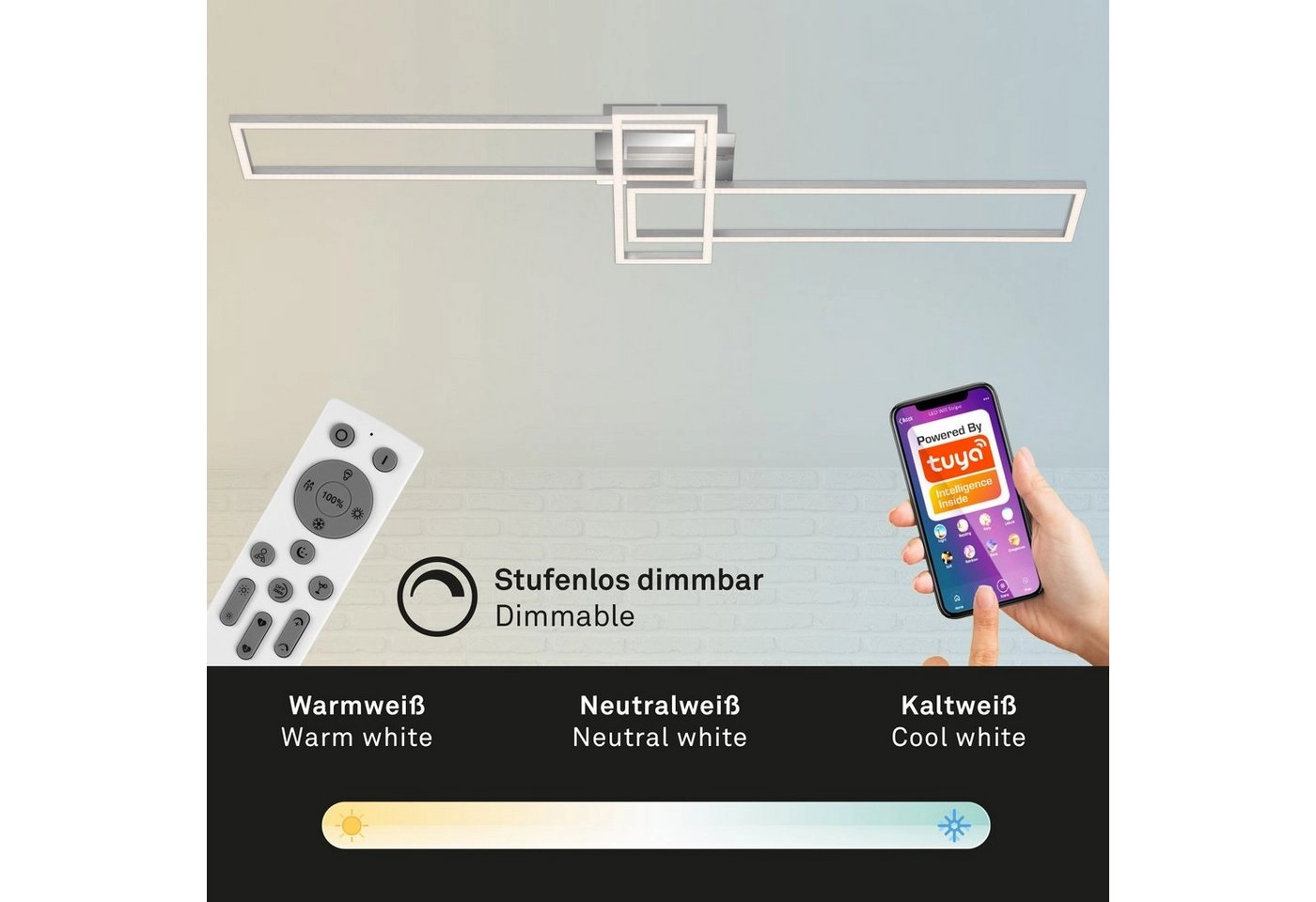 Smart LED Deckenleuchte, 110 cm, 5500 LM, 55 W, Alu