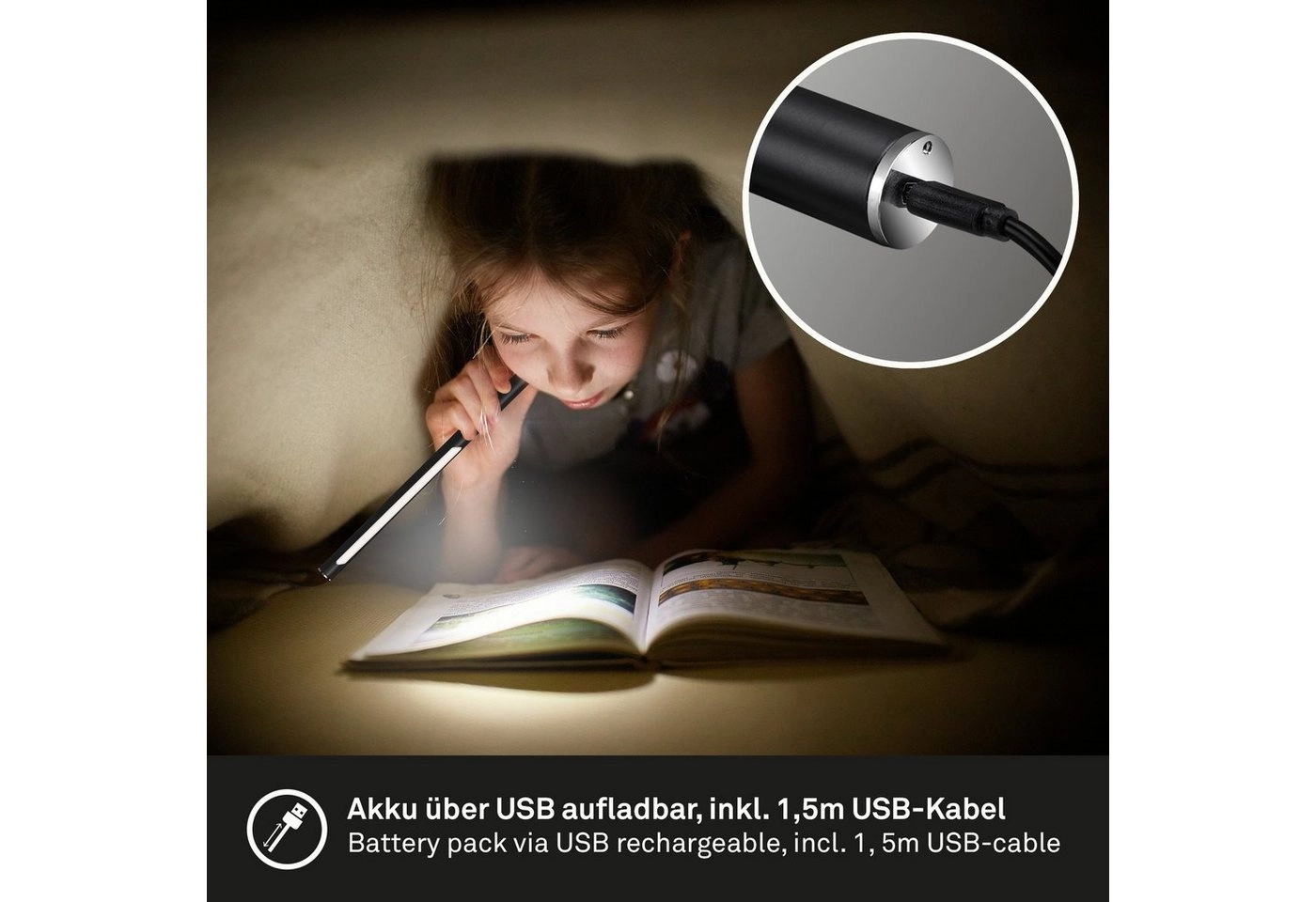 USB LED Wand- und Tischleuchte, 37 cm, 1,5 W, Schwarz