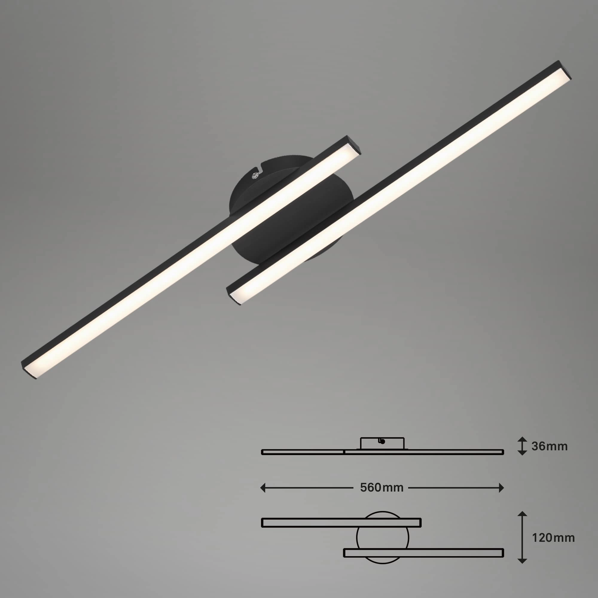 LED Wand- und Deckenleuchte, 55,5 cm, 12 W, Schwarz