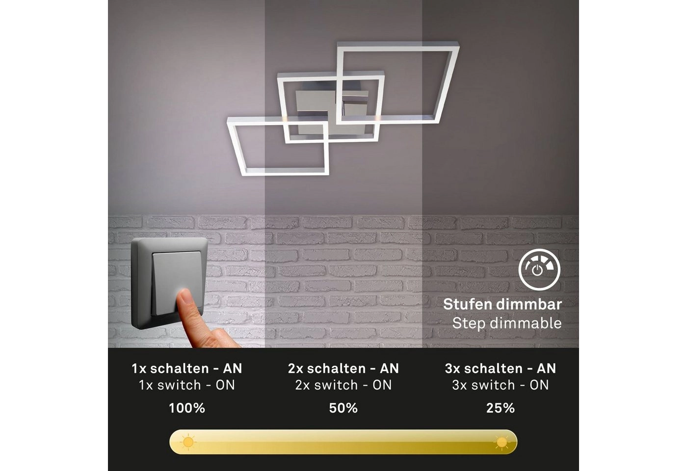 LED Deckenleuchte, 76,3 cm, 2600 LM, 36 W, Alu-Chrom