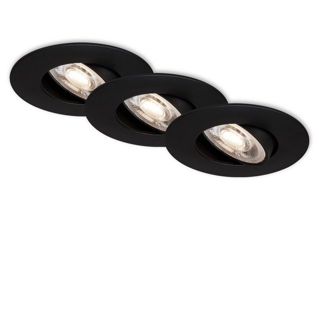 3er Set LED Einbauleuchte, Ø 9 cm, 5 W, Schwarz