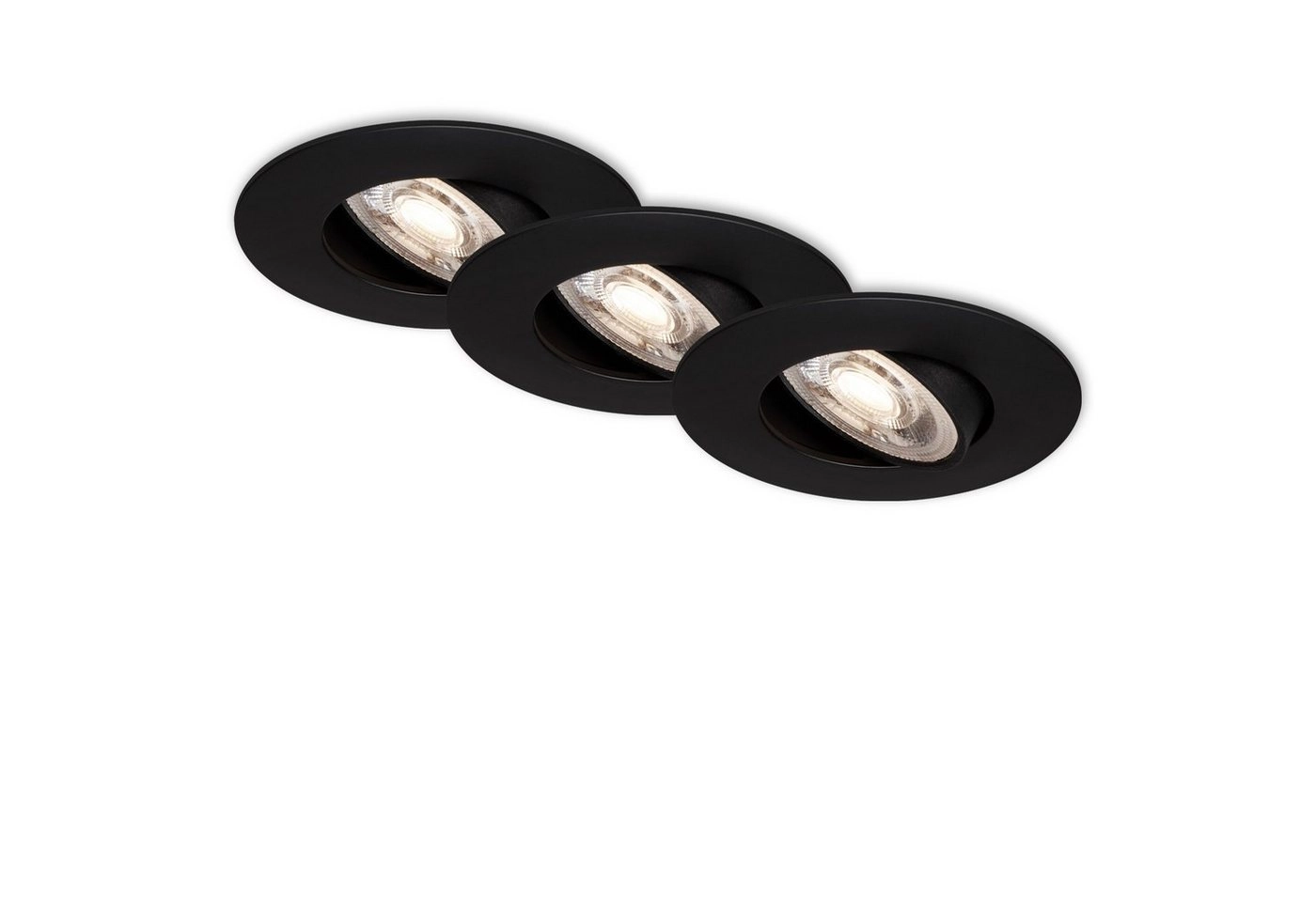 3er Set LED Einbauleuchte, Ø 9 cm, 5 W, Schwarz