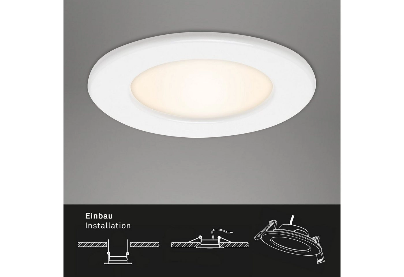 3er Set LED Einbauleuchte, Ø 11,5 cm, 6 W, Weiß