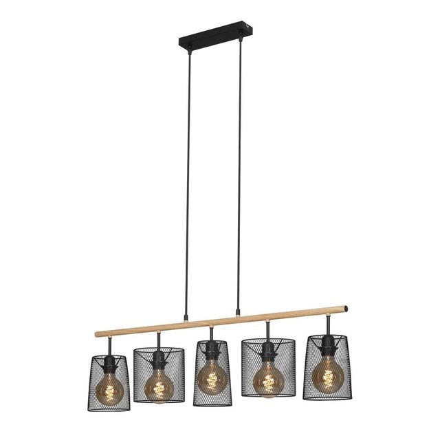 Pendelleuchte, 96 cm, max. 60 W, Schwarz-Holz