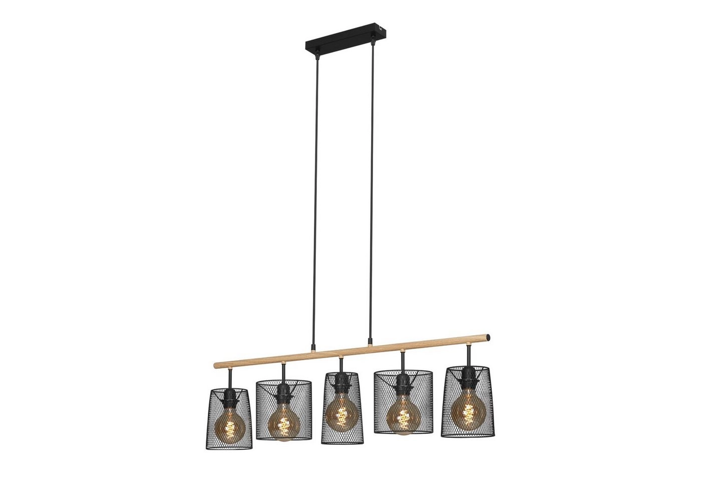 Pendelleuchte, 96 cm, max. 60 W, Schwarz-Holz