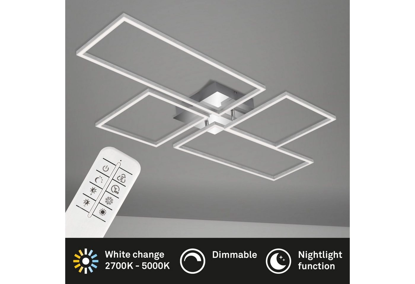 CCT LED Deckenleuchte, 110 cm, 5500 LM, 54 W, Alu-Chrom