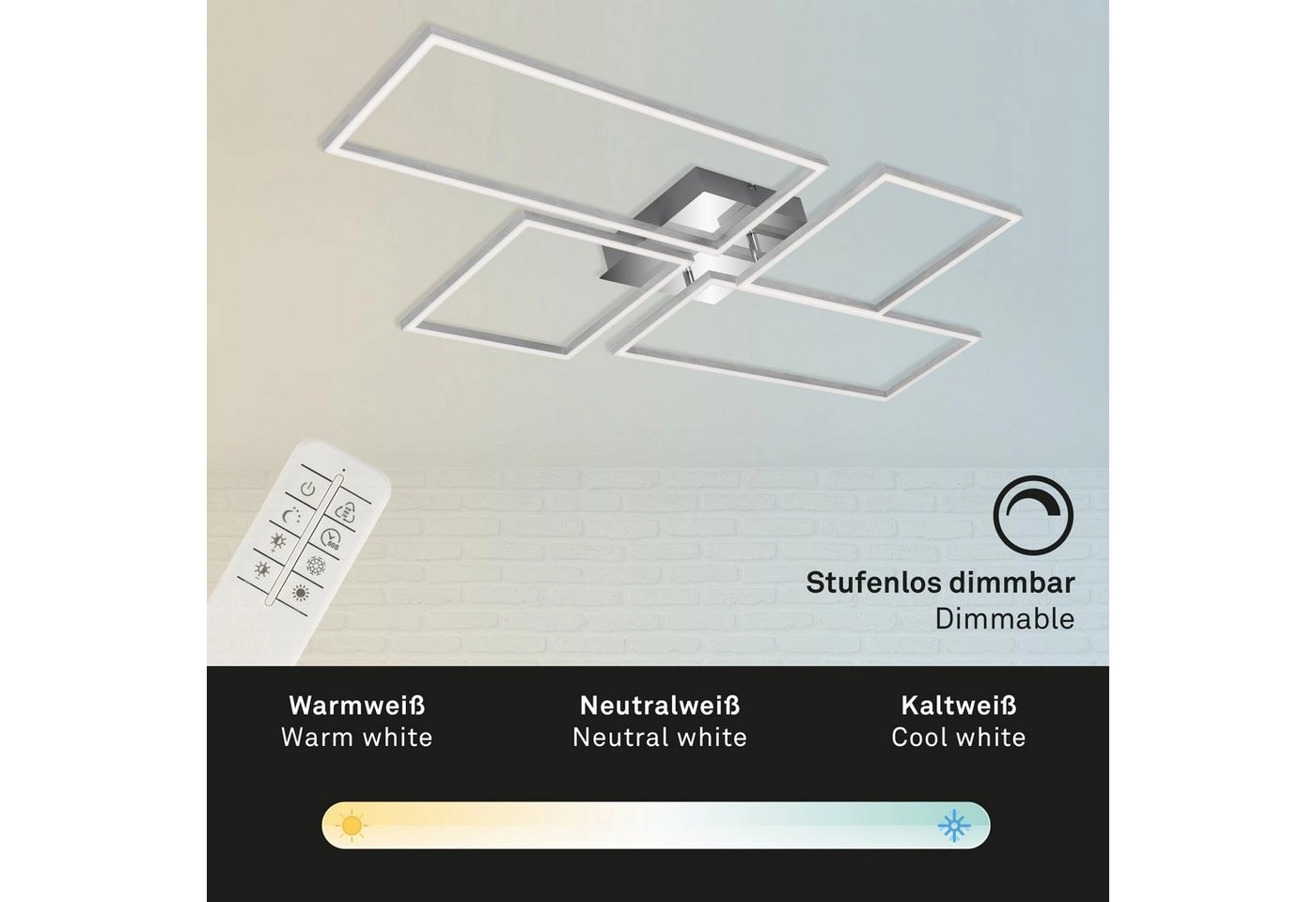 CCT LED Deckenleuchte, 110 cm, 5500 LM, 54 W, Alu-Chrom