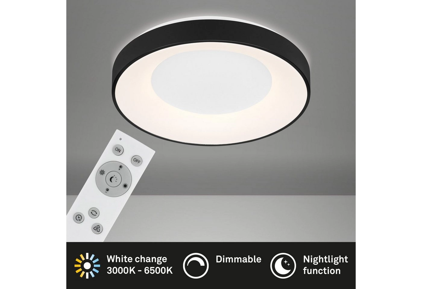 CCT LED Deckenleuchte, Ø 48,4 cm, 36 W, Schwarz