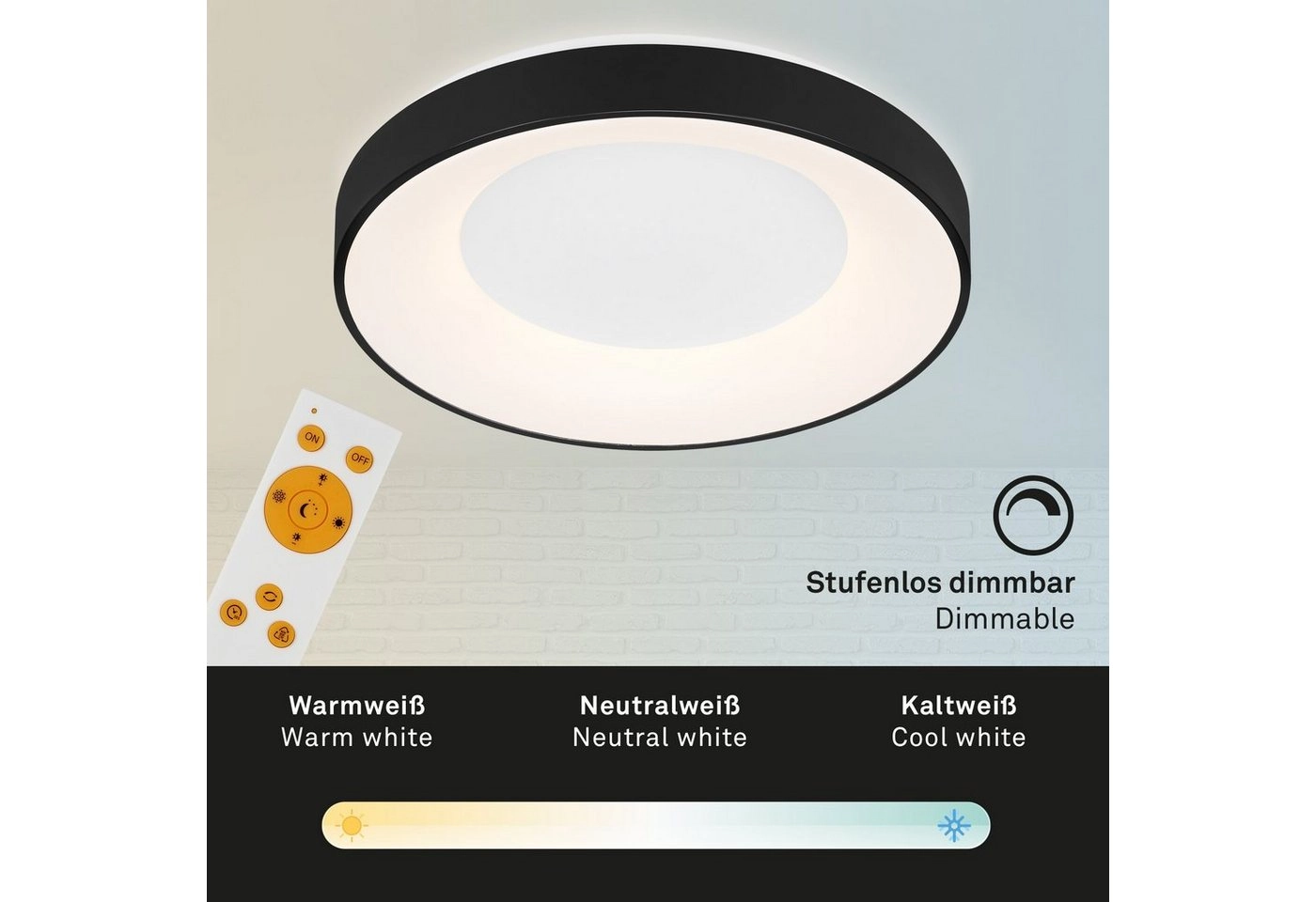 CCT LED Deckenleuchte, Ø 48,4 cm, 36 W, Schwarz