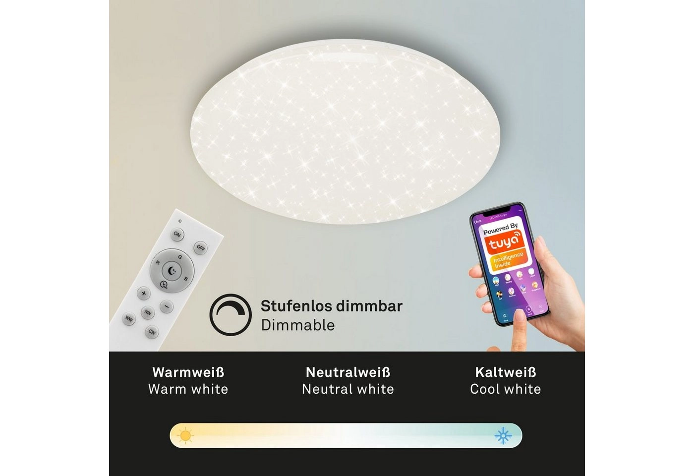 SMART LED Deckenleuchte, 50 cm, 42 W, Weiß