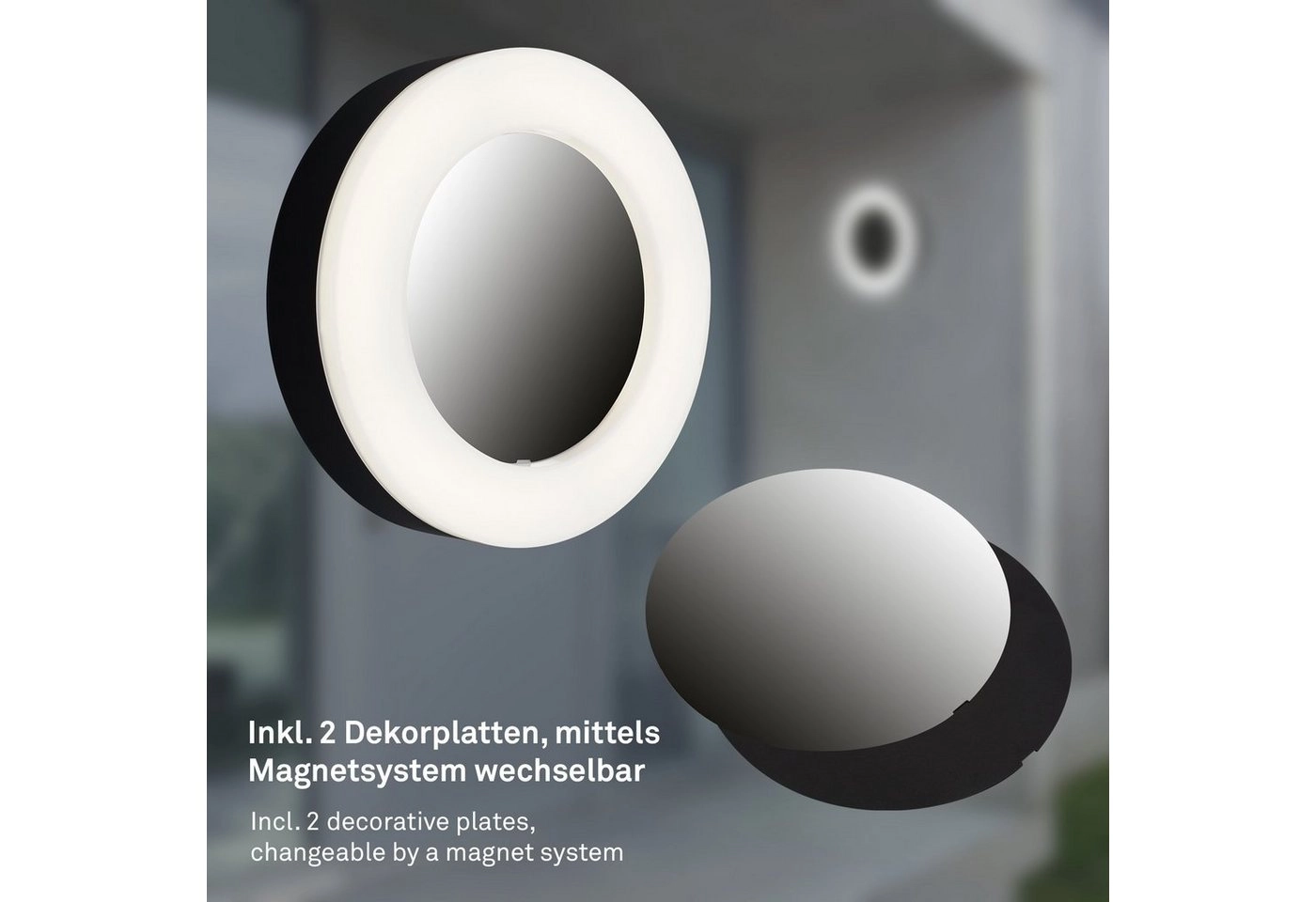 LED Außenleuchte, Ø 19 cm, 15 W, Schwarz