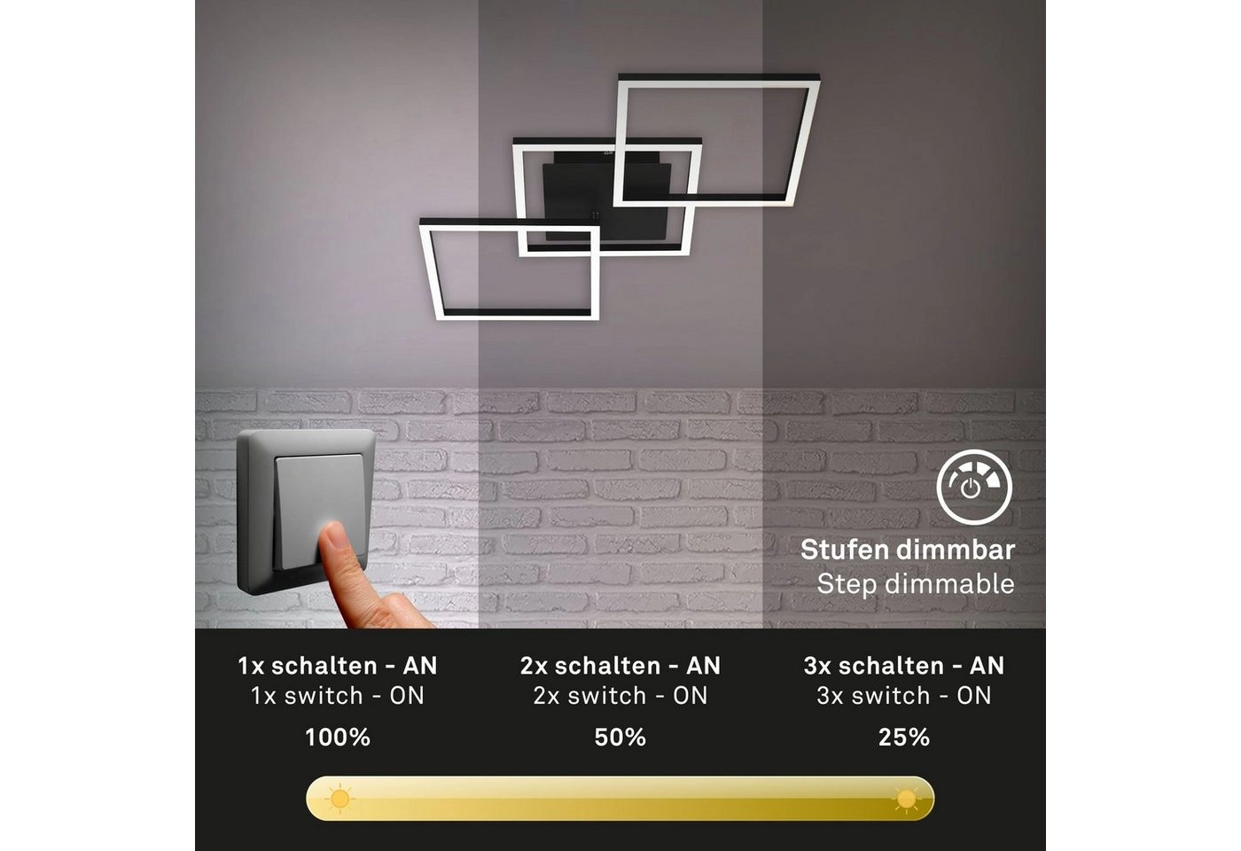 LED Deckenleuchte, 76,3 cm, 30 W, Schwarz