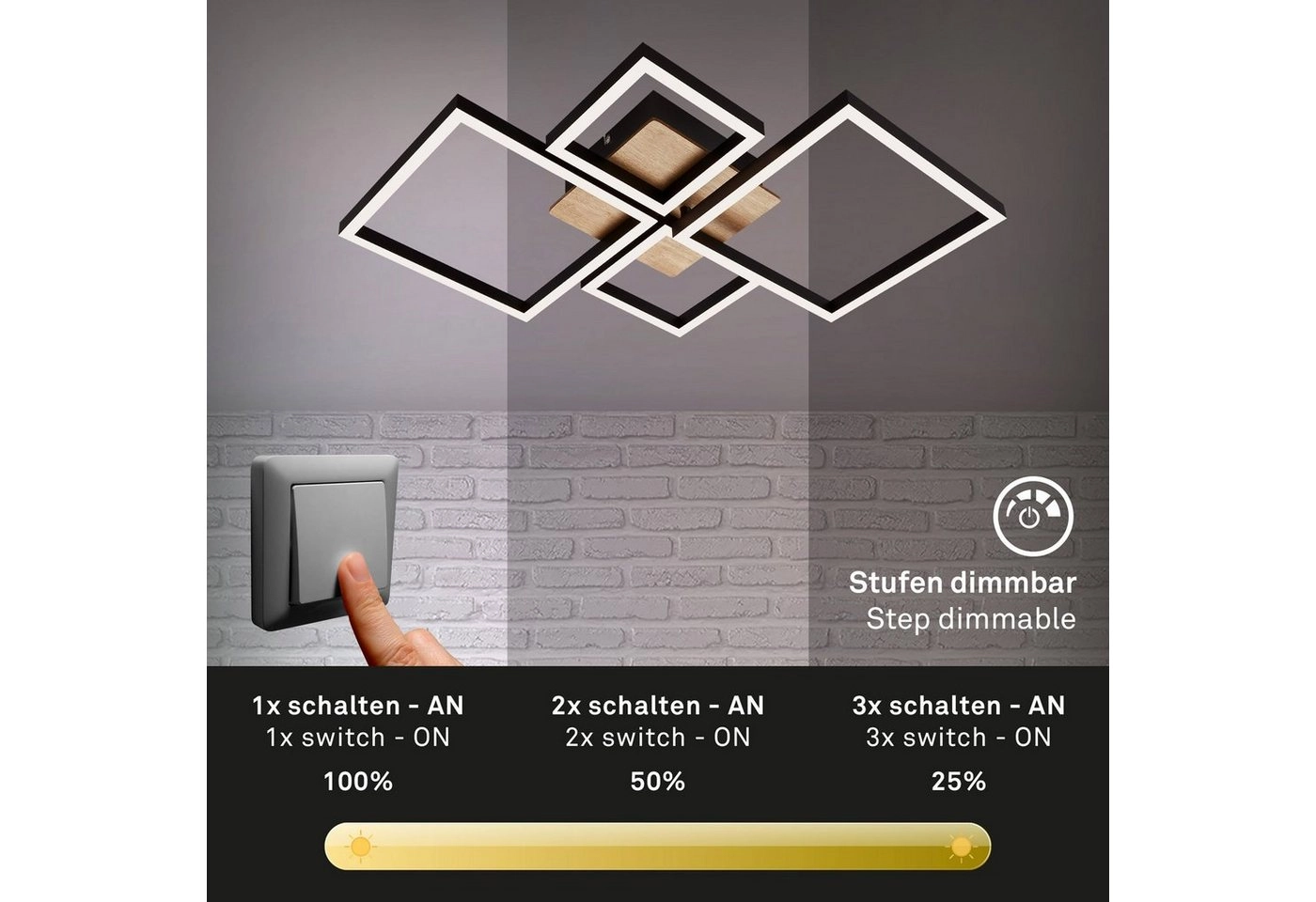 LED Deckenleuchte, 75 cm, 44 W, Schwarz