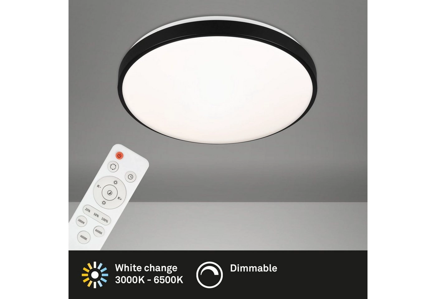 CCT LED Deckenleuchte, Ø 47,5 cm, 48 W, Schwarz