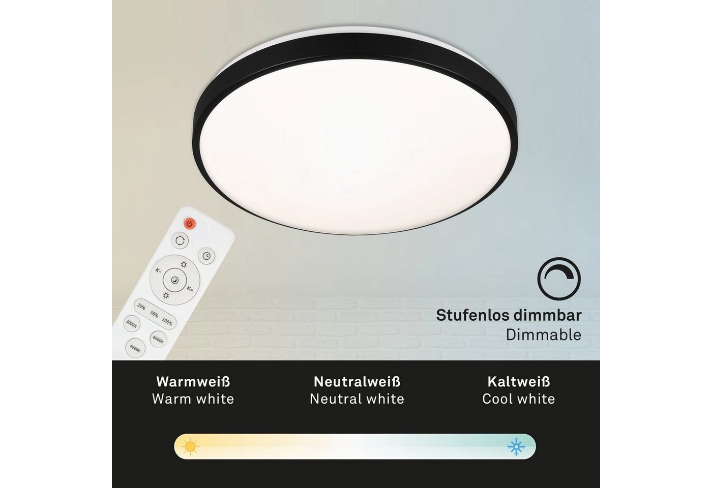CCT LED Deckenleuchte, Ø 47,5 cm, 48 W, Schwarz