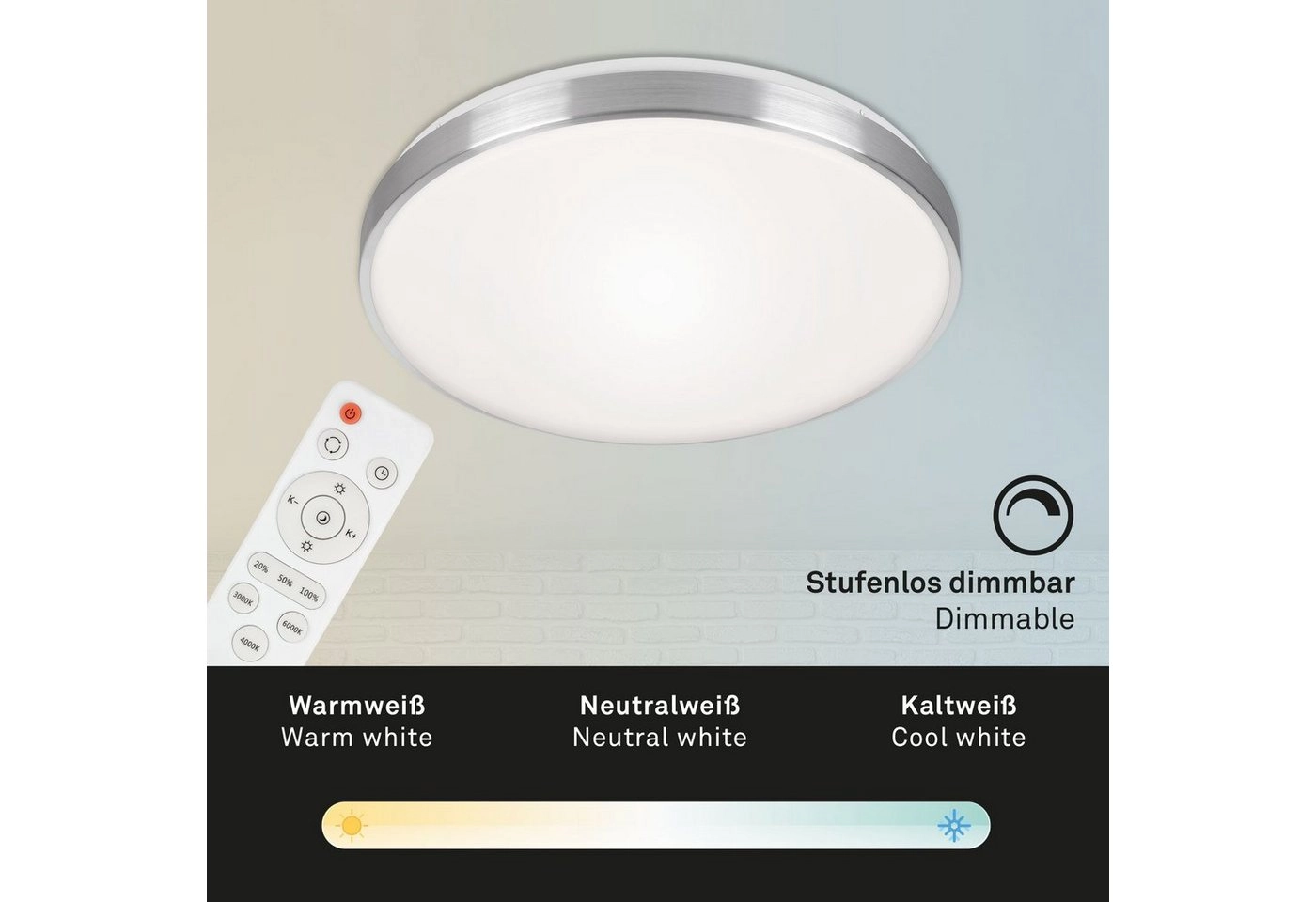 CCT LED Deckenleuchte, Ø 47 cm, 48 W, Alu