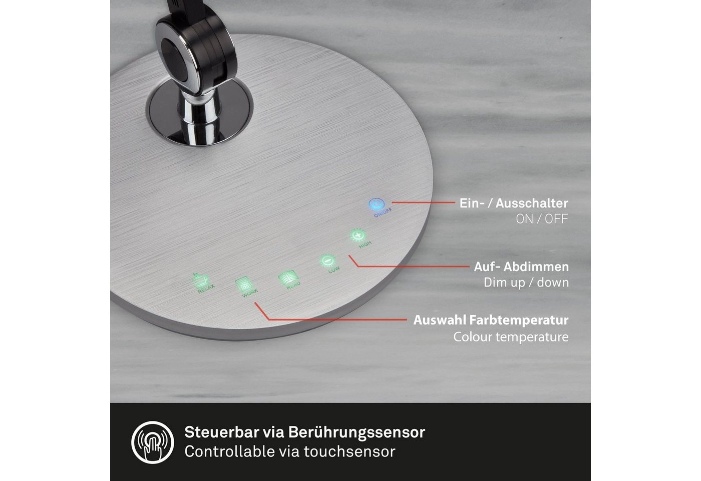 CCT LED Schreibtischleuchte, Ø 20 cm, 9 W, Silber