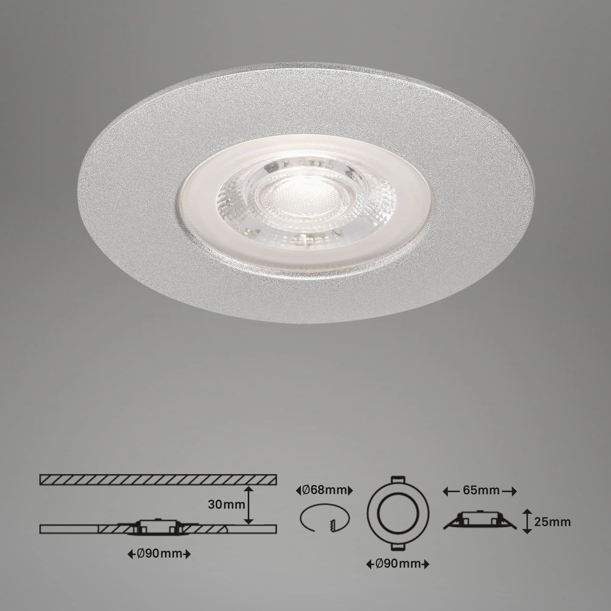 LED Einbauleuchte, Ø 9 cm, 5 W, Chrom-Matt
