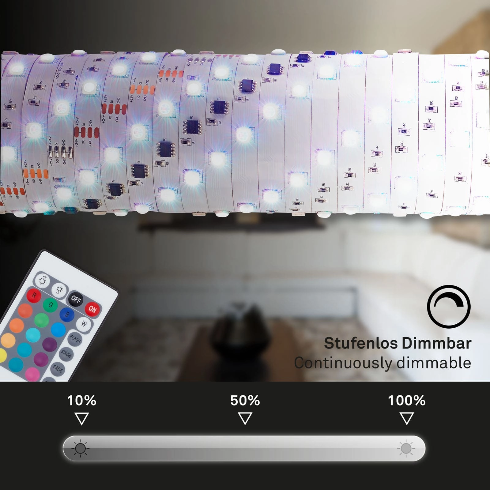 RGB LED Streifen, 3 Meter, 12 W, Weiß