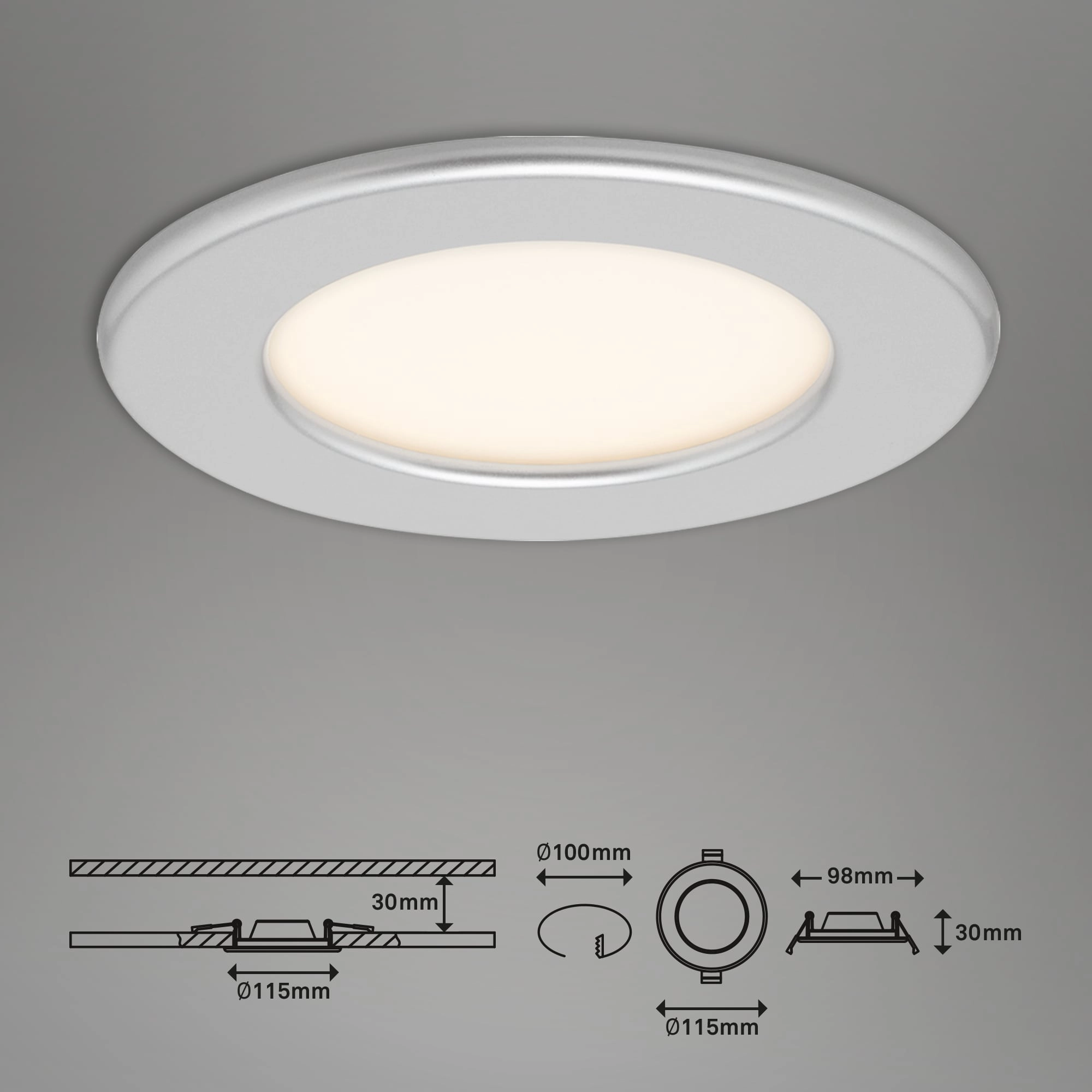 LED Einbauleuchte, Ø 11,5 cm, 6 W, Chrom-Matt