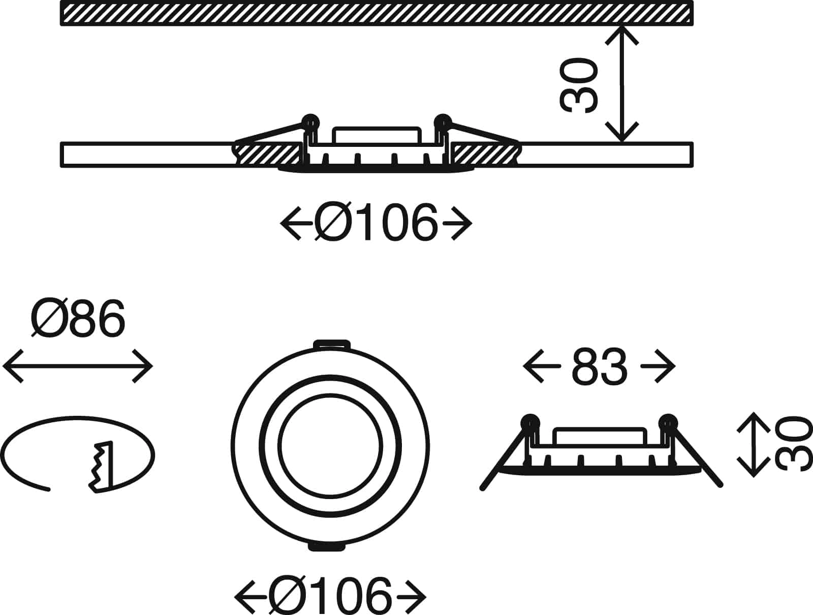 LED Einbauleuchte, Ø 10,6 cm, 7 W, Weiß