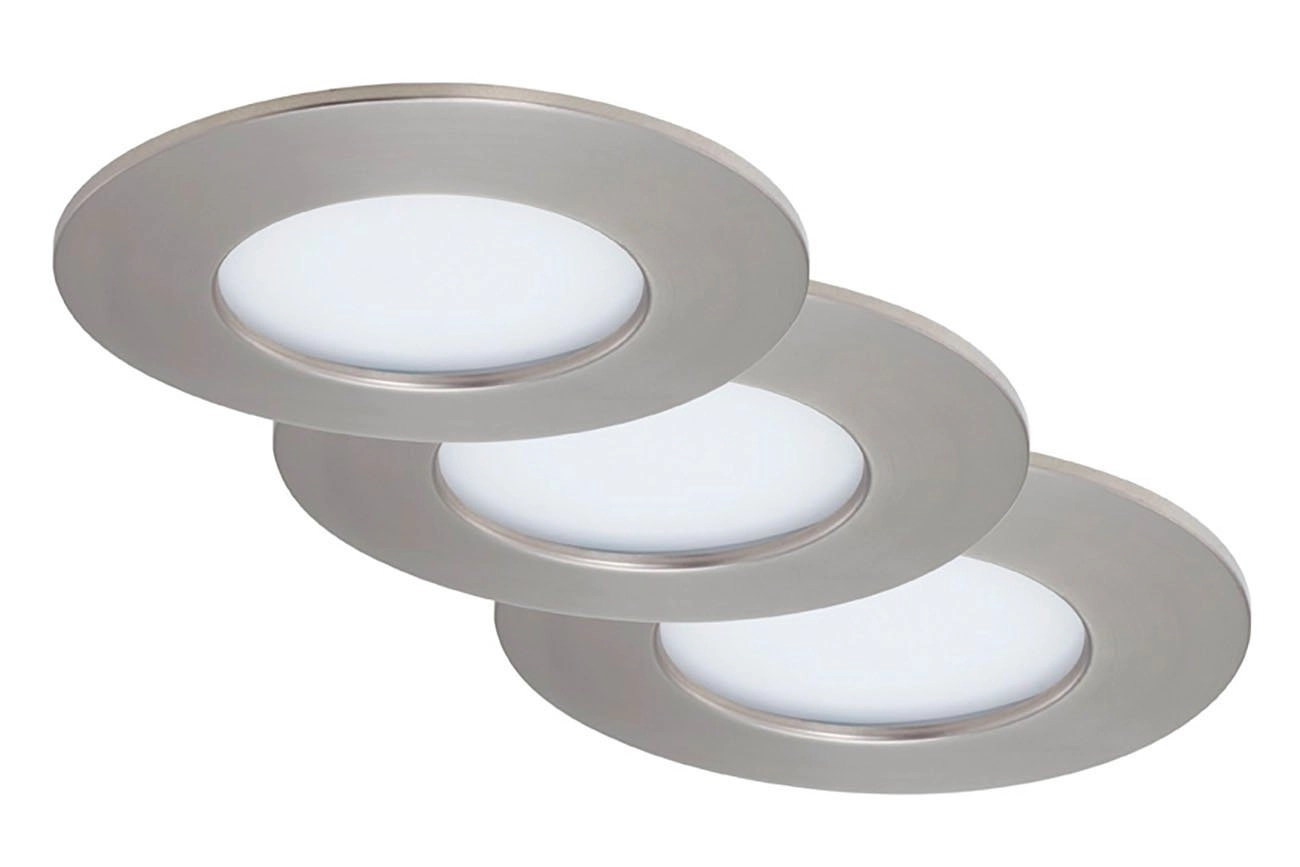 3er Set LED Einbauleuchte, Ø 8,5 cm, 4,9 W, Matt-Nickel