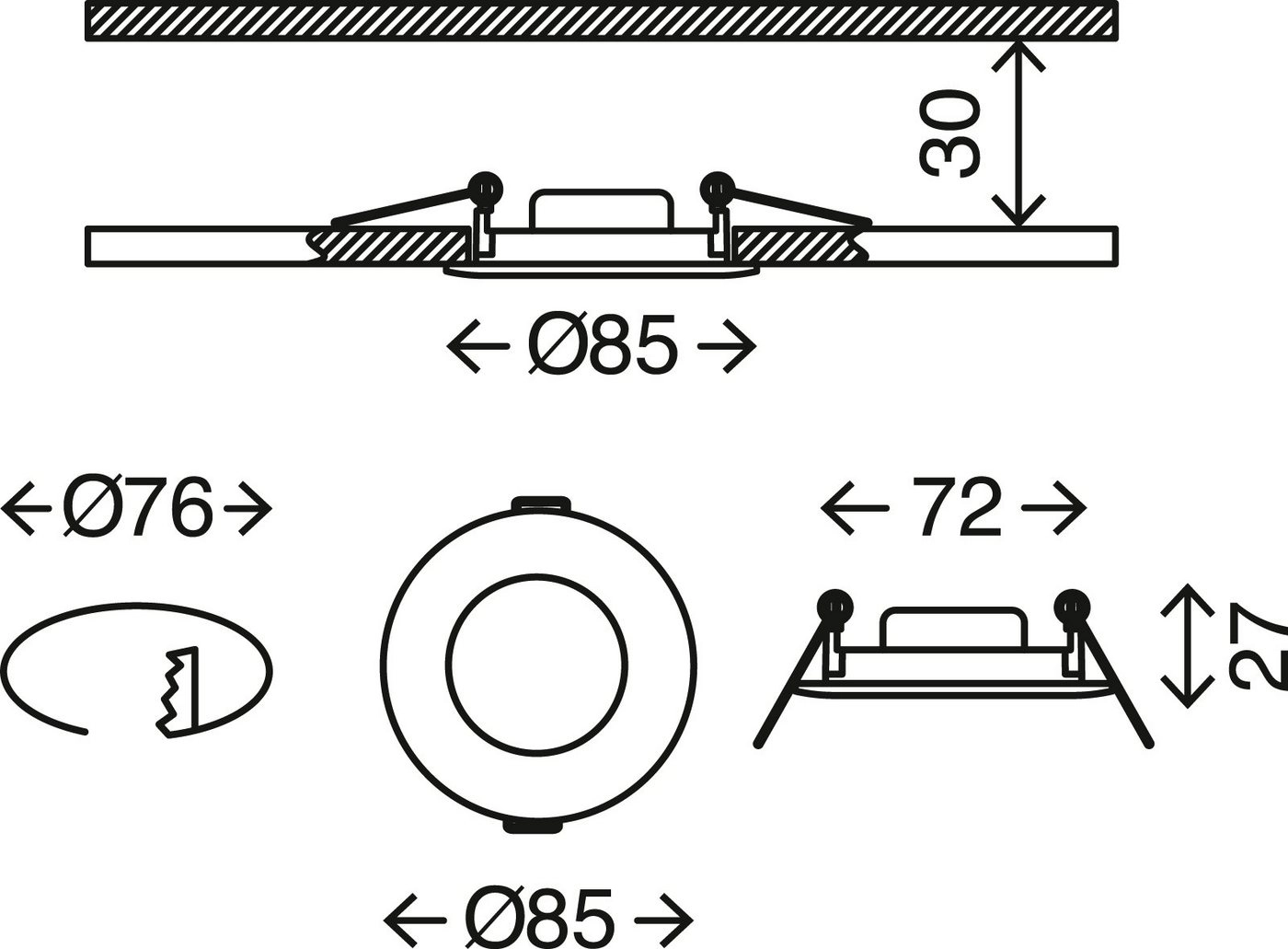 3er Set LED Einbauleuchte, Ø 8,5 cm, 4,9 W, Matt-Nickel