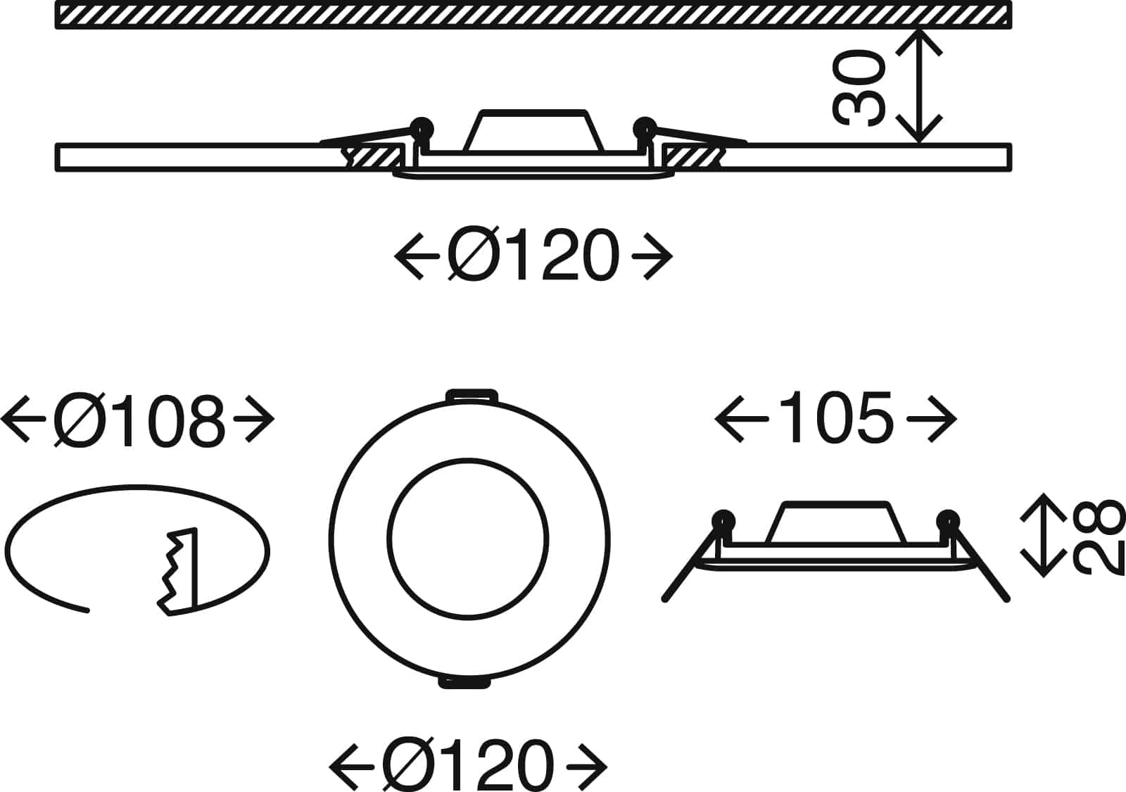 LED Einbauleuchte, Ø 12 cm, 7 W, Weiß
