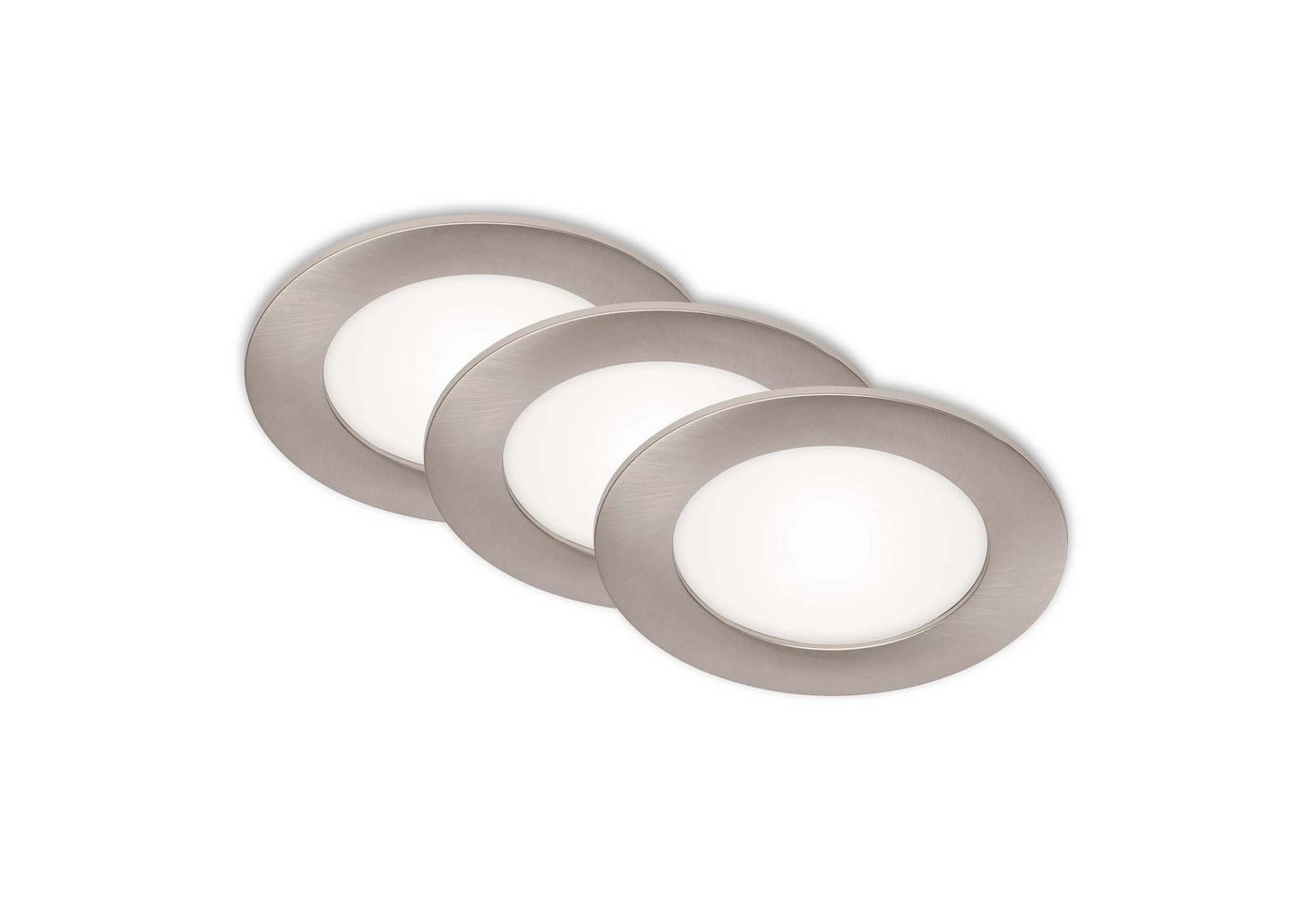 3er Set LED Einbauleuchte, Ø 12 cm, 7 W, Matt-Nickel