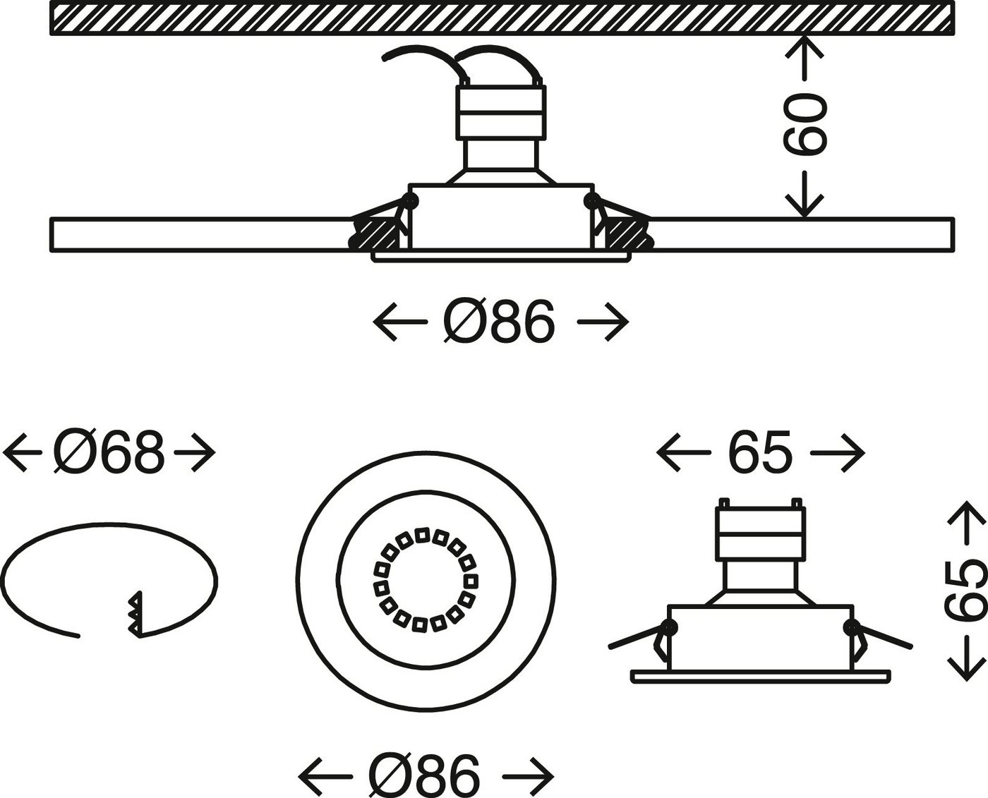 3er Set Einbauleuchte, Ø 8,6 cm, Matt-Nickel