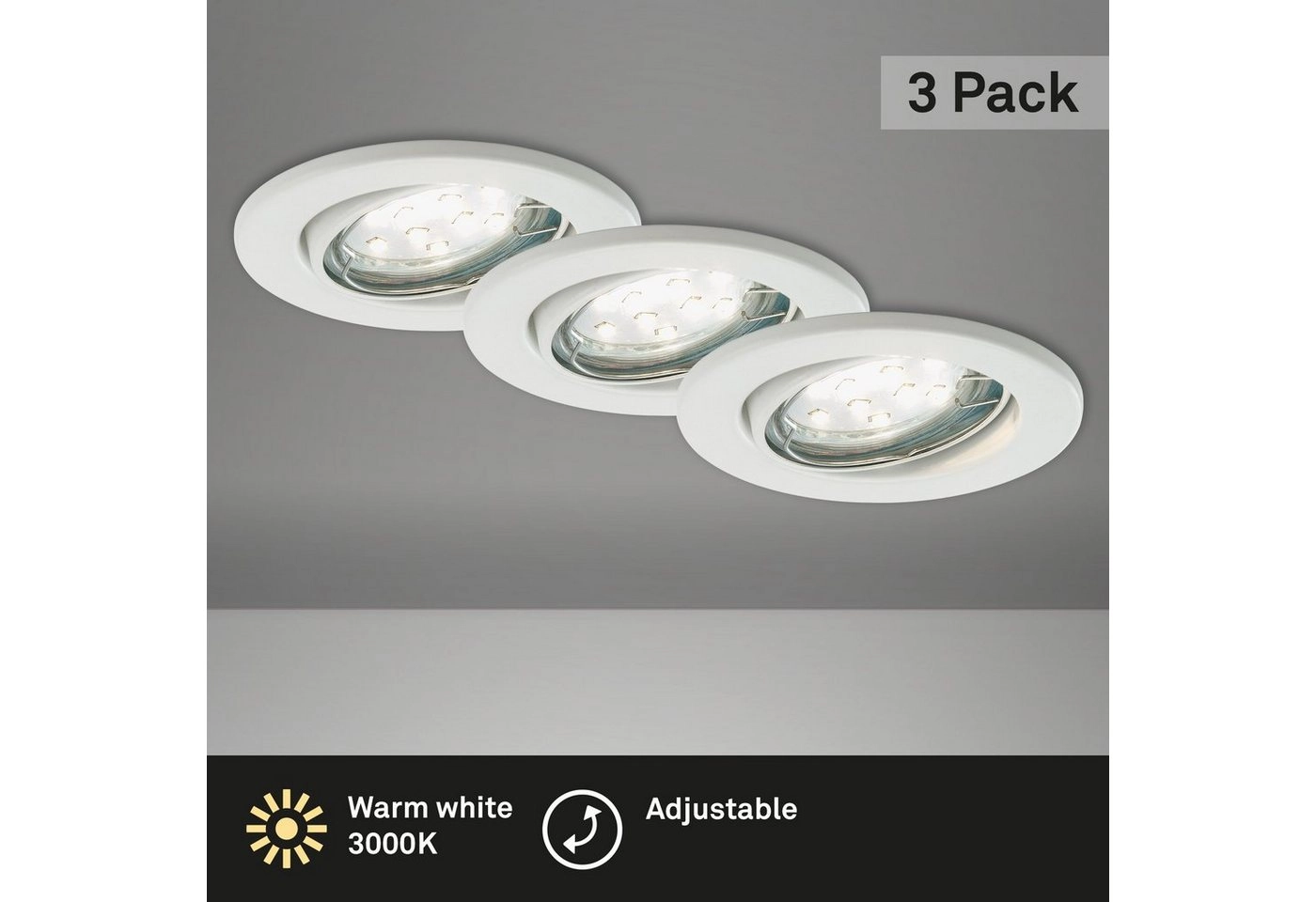 3er Set LED Einbauleuchte, Ø 8,6 cm, 3 W, Weiß