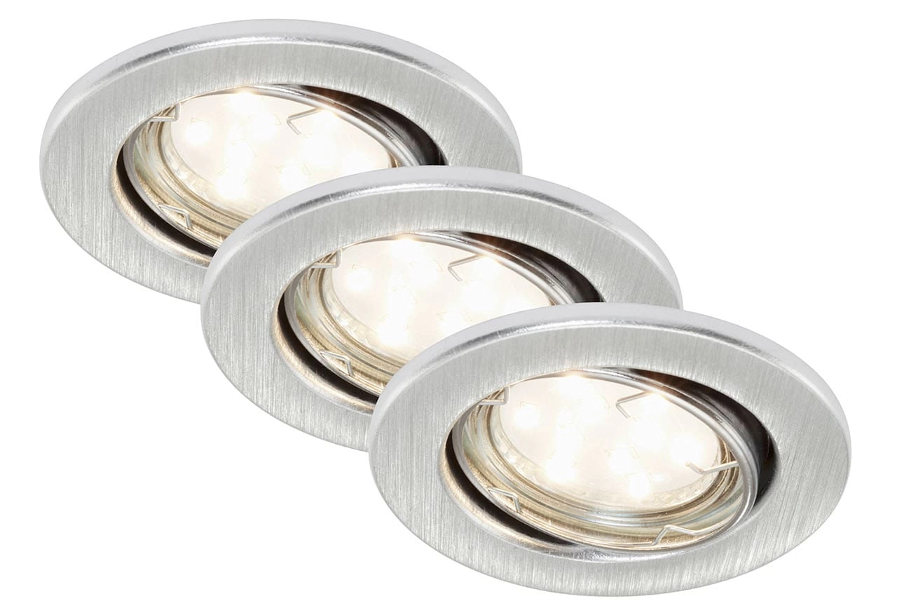 3er Set LED Einbauleuchte, Ø 8,6 cm, 3 W, Alu