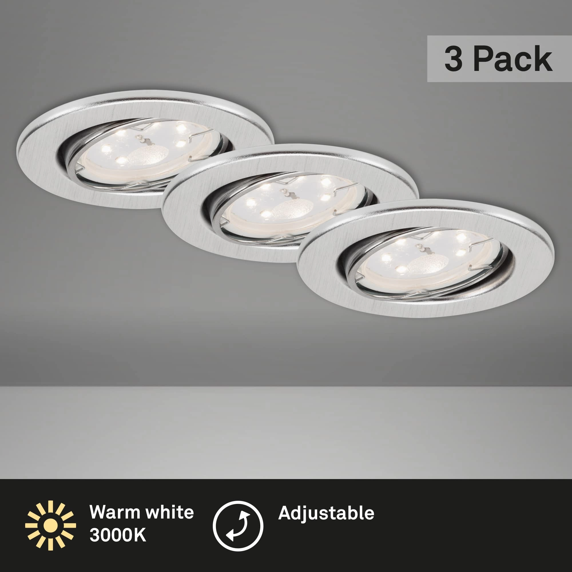 3er Set LED Einbauleuchte, Ø 8,6 cm, 3 W, Alu