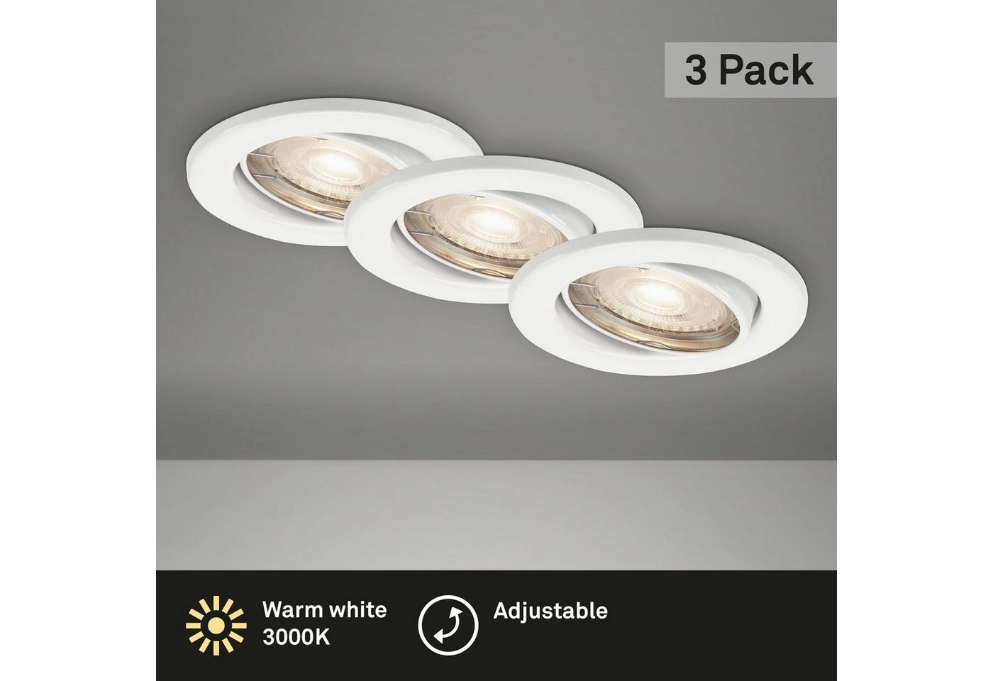 3er Set LED Einbauleuchte, Ø 8,6 cm, 5 W, Weiß