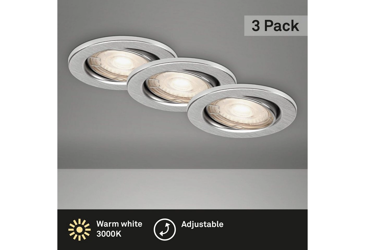 3er Set LED Einbauleuchte, Ø 8,6 cm, 5 W, Alu