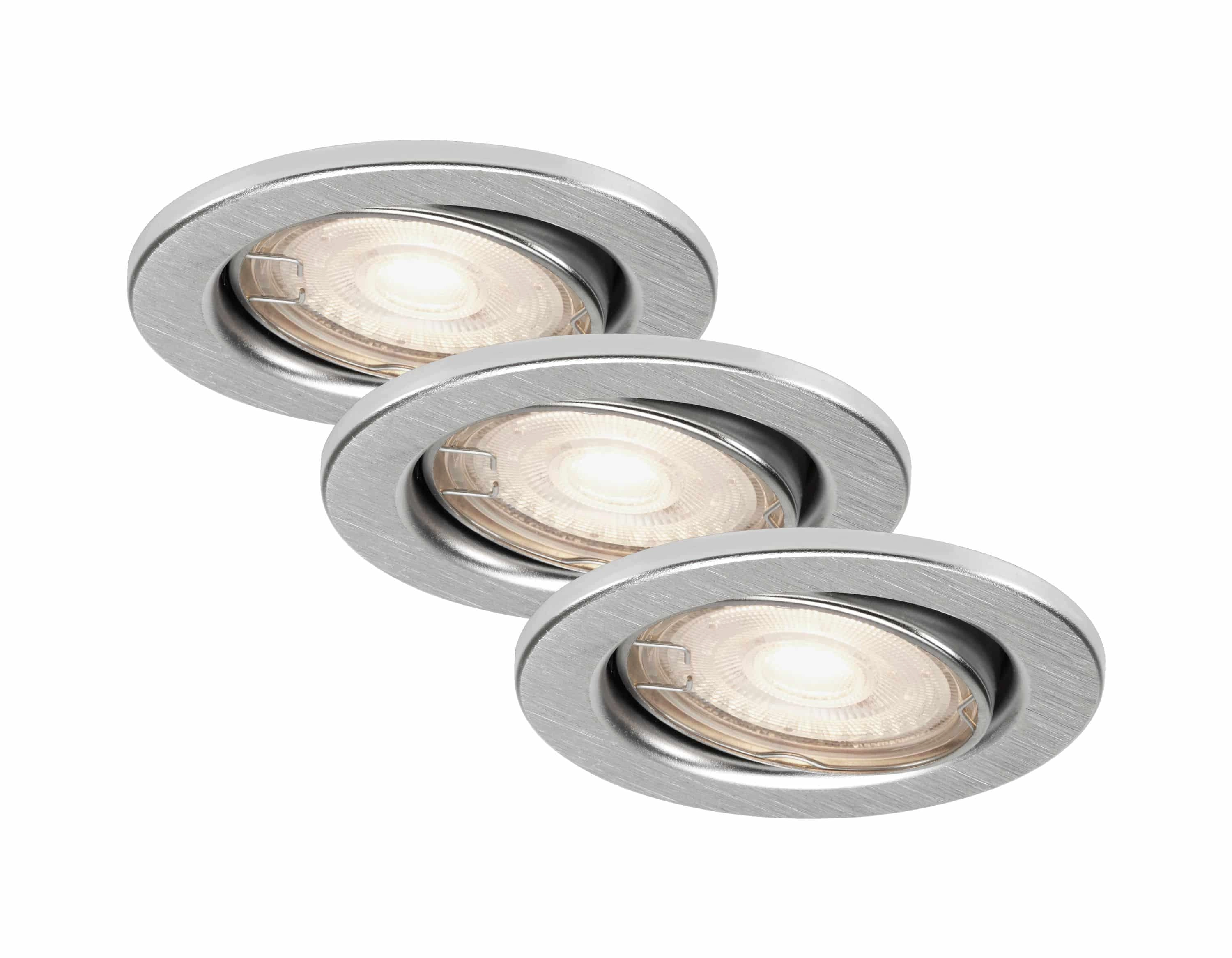 3er Set LED Einbauleuchte, Ø 8,6 cm, 5 W, Alu