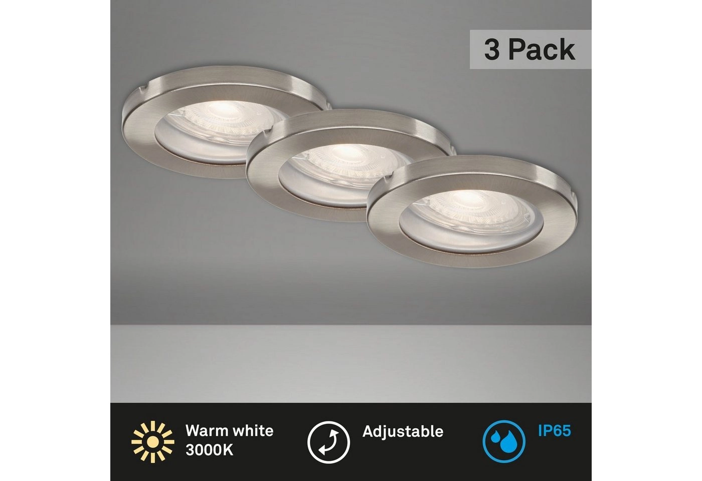 3er Set LED Einbauleuchte, Ø 8,5 cm, 5 W, Matt-Nickel