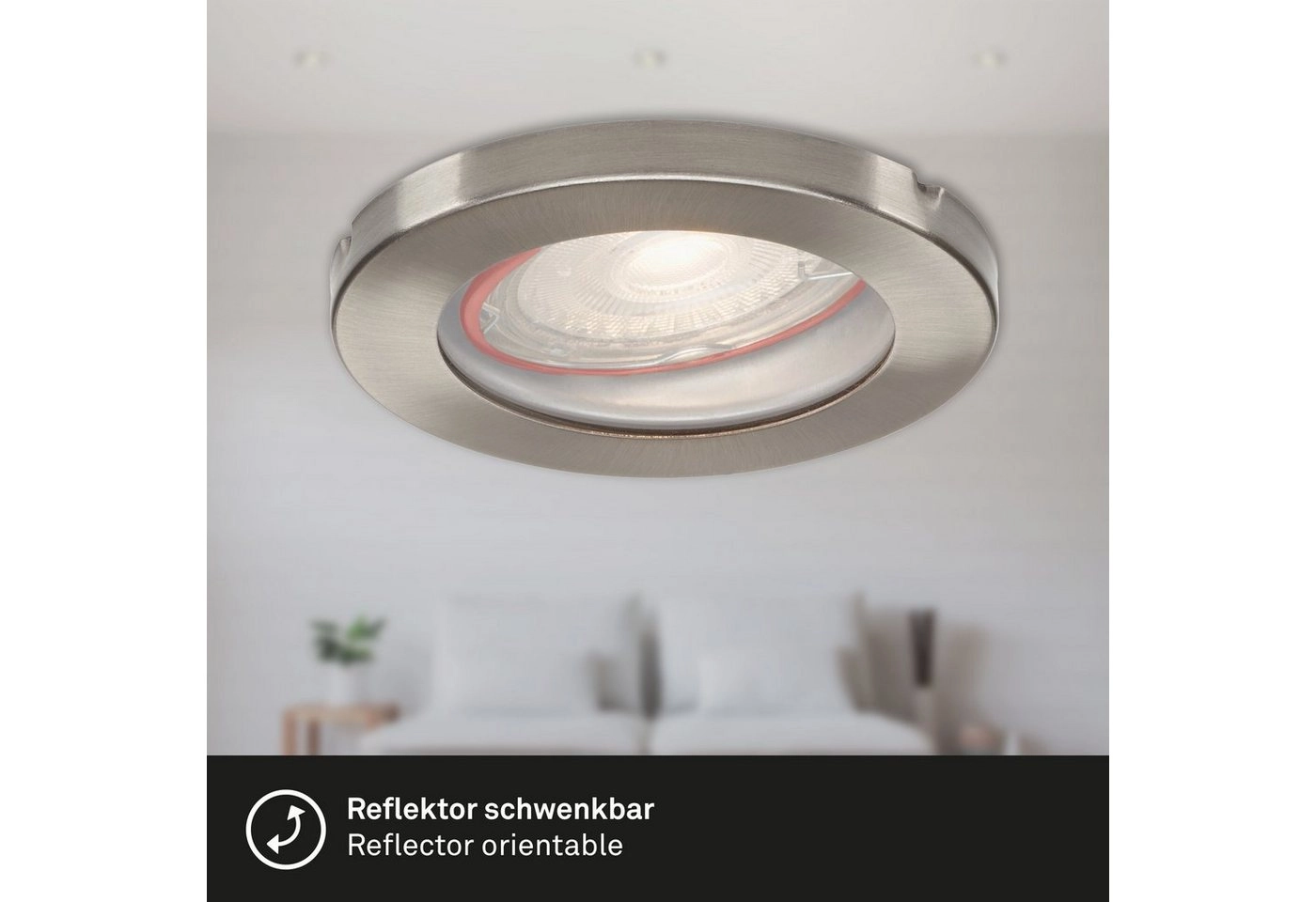 3er Set LED Einbauleuchte, Ø 8,5 cm, 5 W, Matt-Nickel