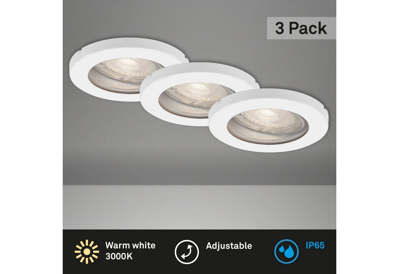 3er Set LED Einbauleuchte, Ø 8,5 cm, 5 W, Weiß