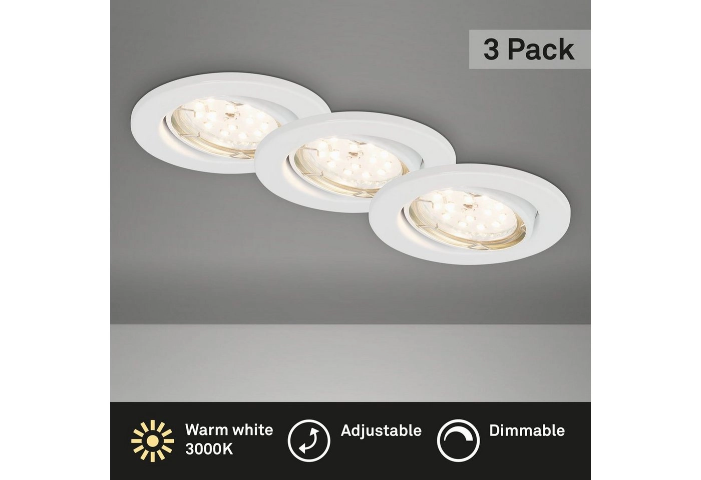 3er Set LED Einbauleuchte, Ø 8,6 cm, 5 W, Weiß