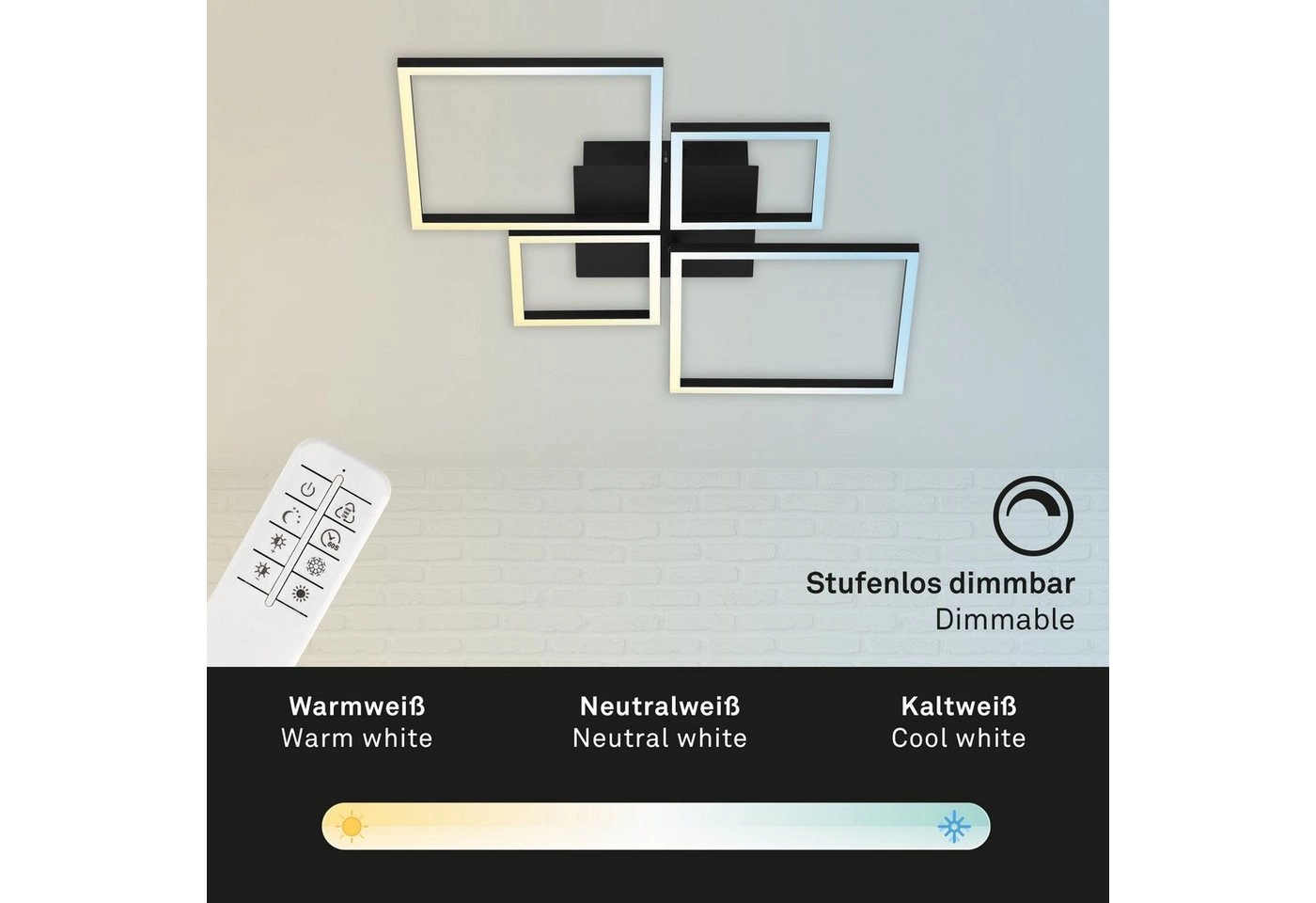 CCT LED Deckenleuchte, 75 cm, 38 W, Schwarz