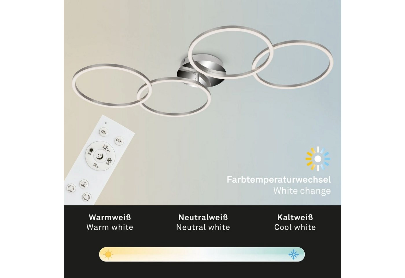 CCT LED Deckenleuchte, 95,8 cm, 30 W, Alu-Chrom